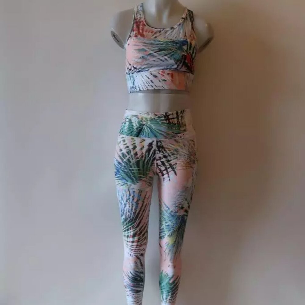 WOMENS FABLETIC PINK GREEN DHYANA MARBELLA 2 PC RACER SPORT BRA LEGGINGS XS *